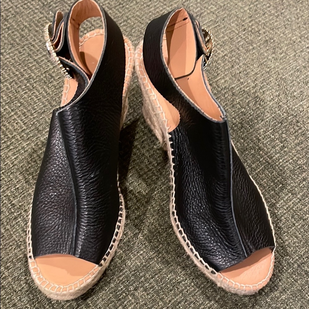 Maypol Black Peep-Toe Espadrille Sandals (sz 39)